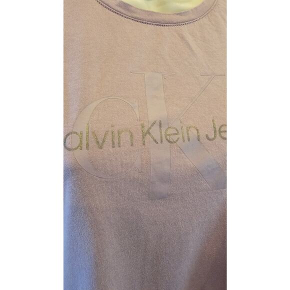90s nostalgia Calvin klein spell out purple lavander short sleeve soft stretch M - Picture 2 of 7